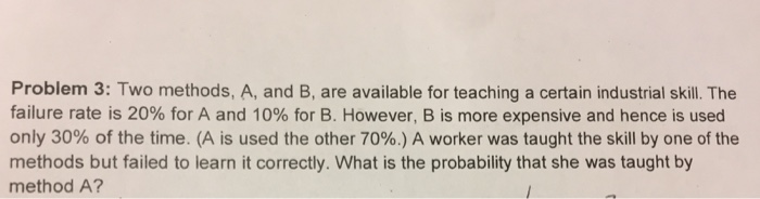 Solved Problem 3: Two Methods, A, And B, Are Available For | Chegg.com