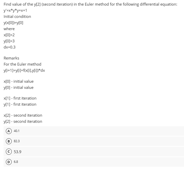 Solved Find value of ﻿the y[2] (second ﻿iteration) in ﻿the | Chegg.com