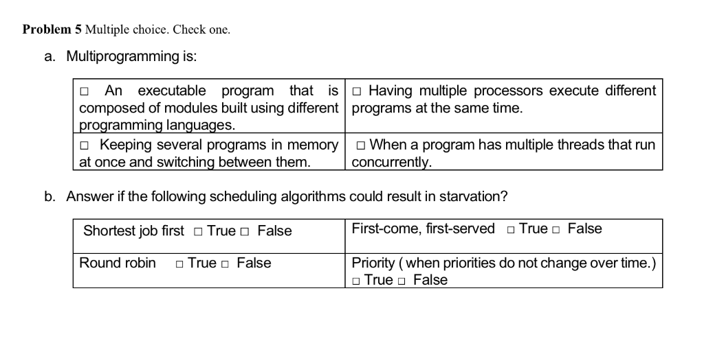 Solved Problem 5 Multiple choice. Check one. a. | Chegg.com