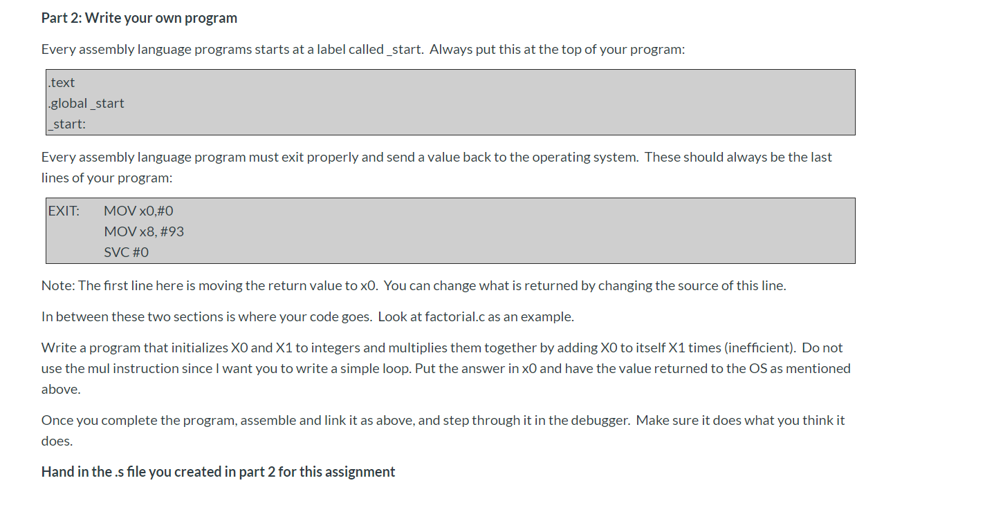 Part 2: Write your own program Every assembly | Chegg.com