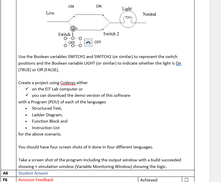 Light Switch We want to program a 2way light switch,