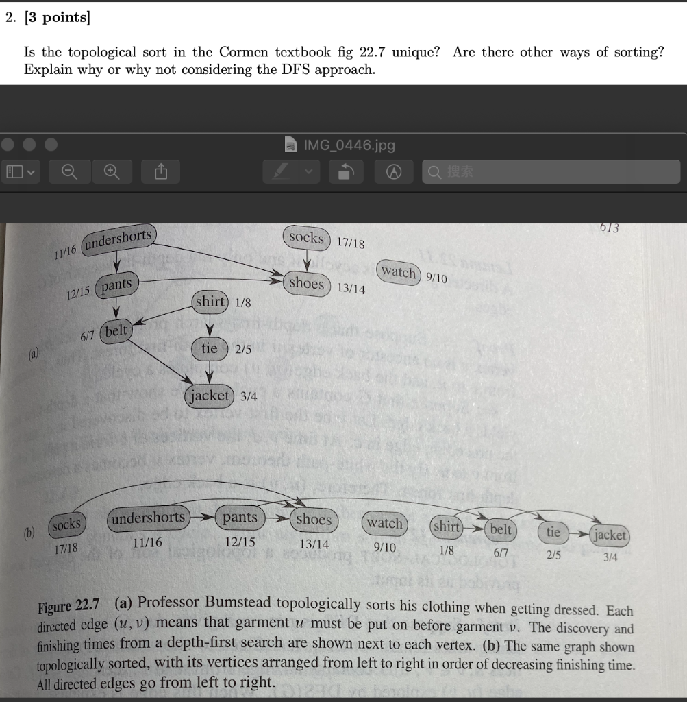 2. [3 points] Is the topological sort in the Cormen | Chegg.com