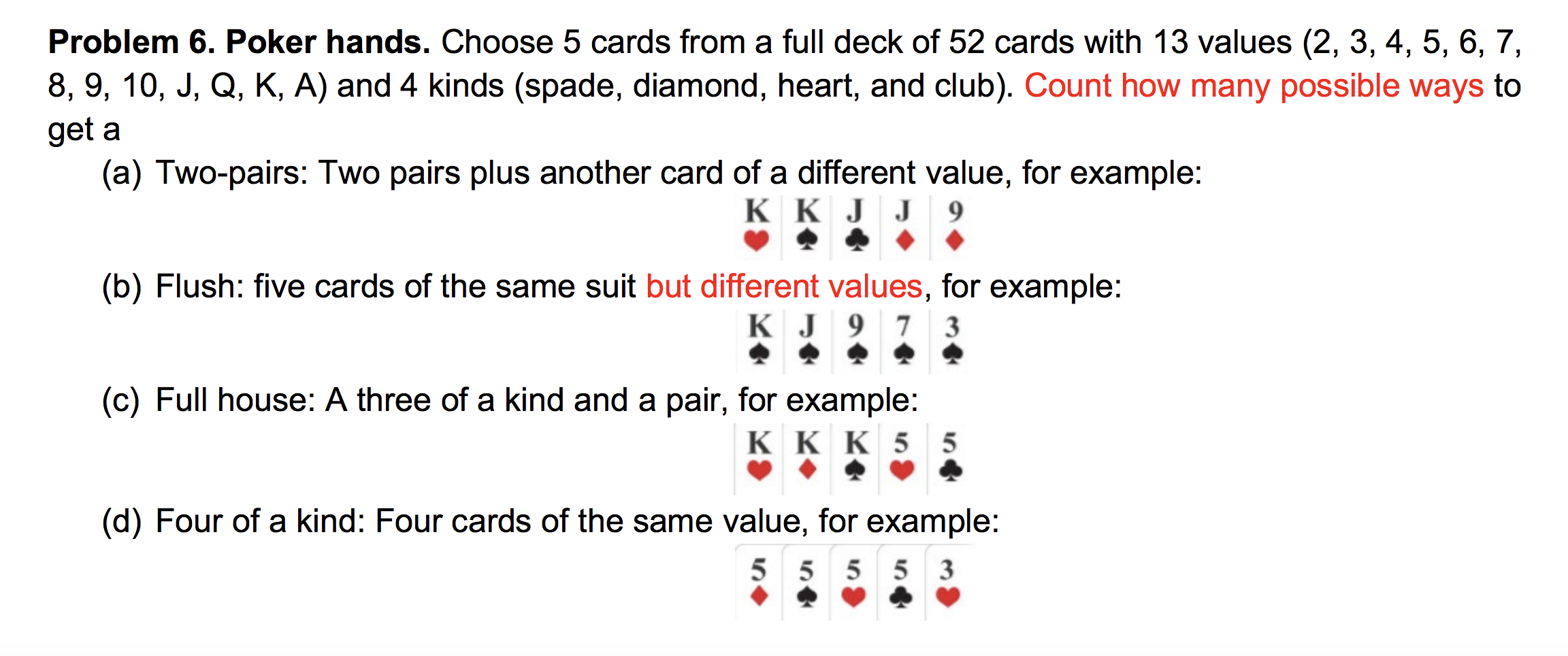 Solved Problem 6 Poker Hands Choose 5 Cards From A Full Chegg Com