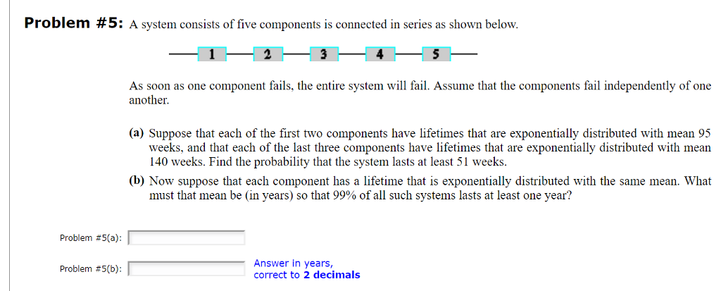 Solved Problem # 5: A system consists of five components is | Chegg.com