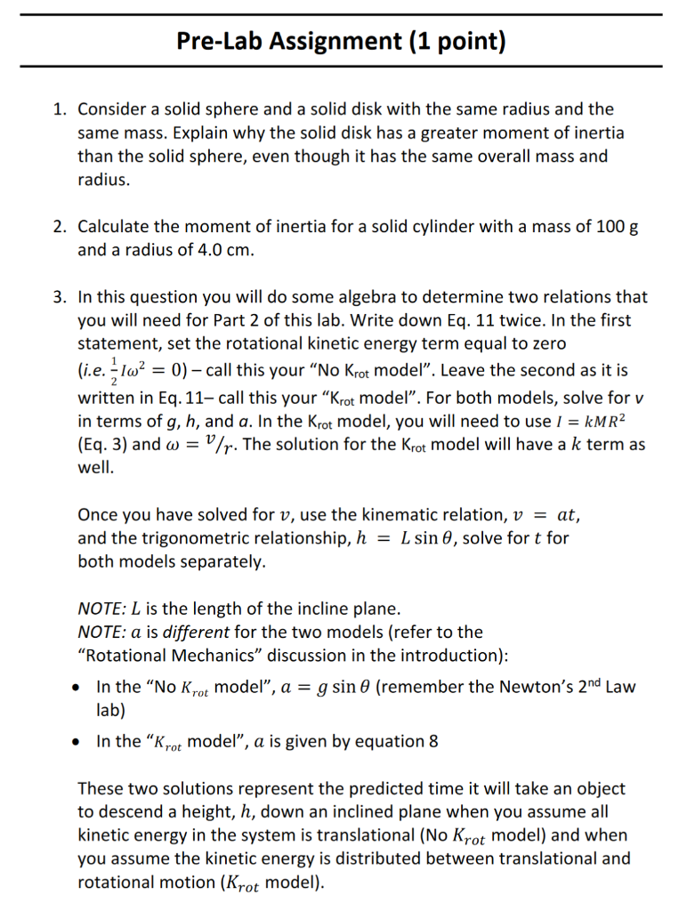 Solved Uinitial Kfinal Or Mgh Motorov Eq 11 Pre Lab Chegg Com