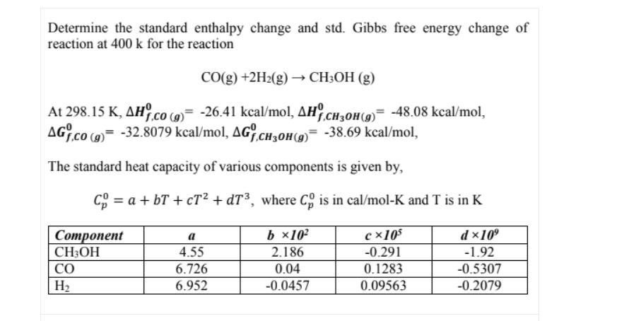 Solved Determine the standard enthalpy change and std. Gibbs | Chegg.com