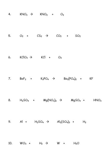 Solved 4. KNO3 → KNO2 + Oz 5. O2 + CS2 → CO2 + SO2 6. KCIO3 | Chegg.com