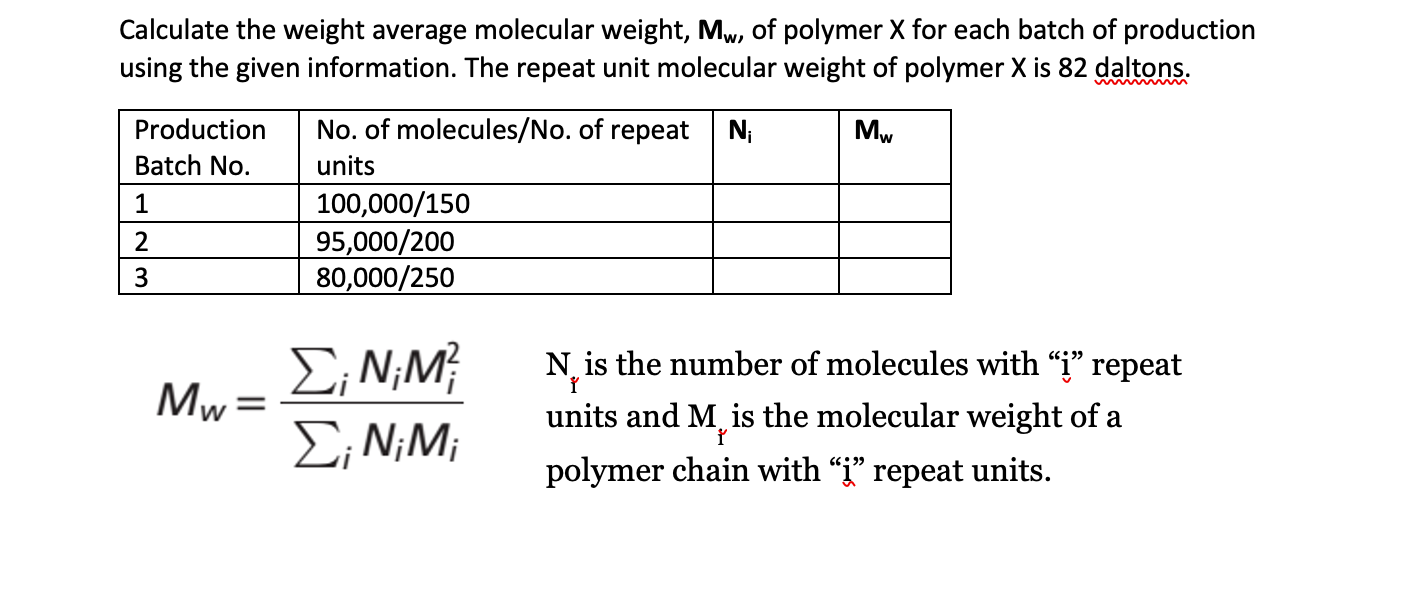 Solved Calculate the weight average molecular weight, Mw, of