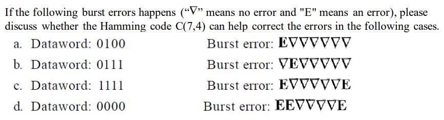 Solved If The Following Burst Errors Happens Means No Chegg Com