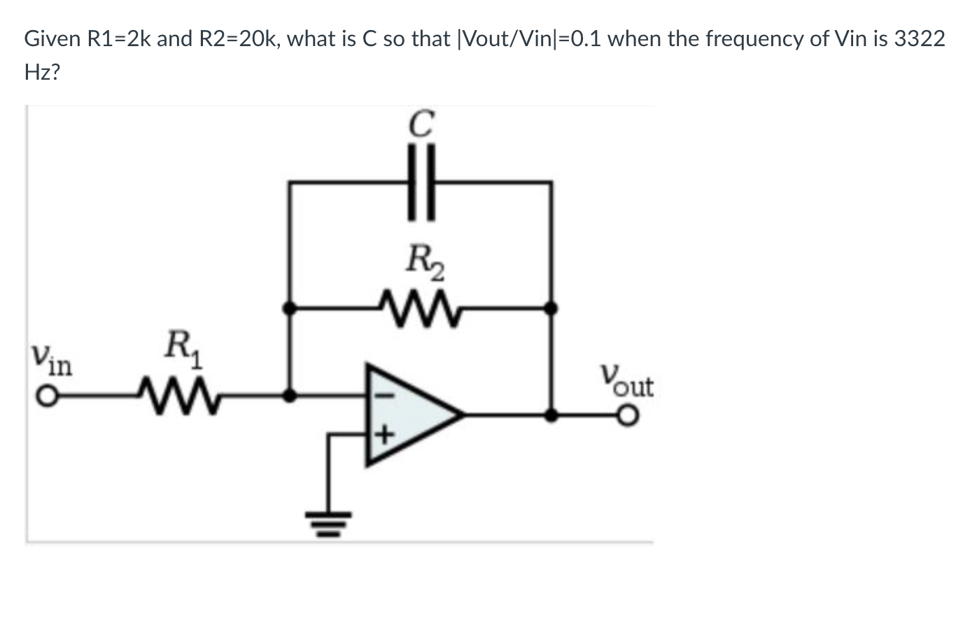 Solved Given R1=2k and R2=20k, what is C so | Chegg.com