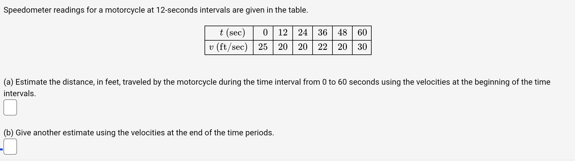 Solved Speedometer readings for a motorcycle at 12seconds