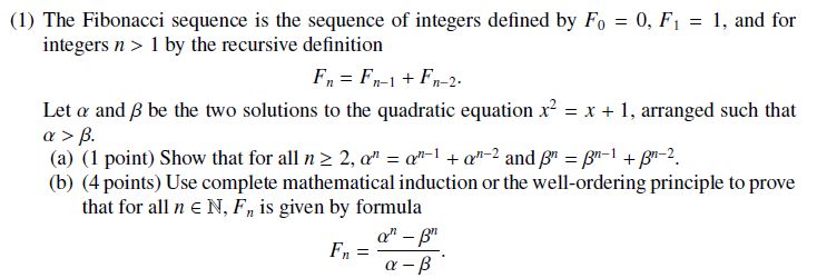 Solved (1) The Fibonacci sequence is the sequence of | Chegg.com