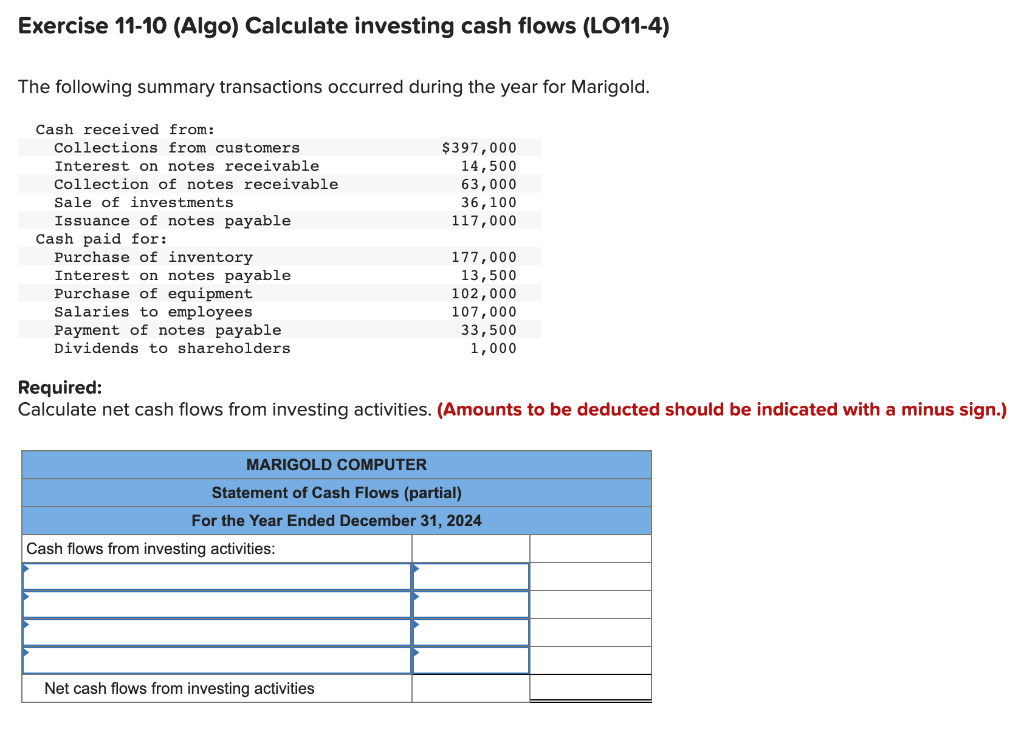 Solved Exercise 11 10 Algo Calculate Investing Cash Flows 6726