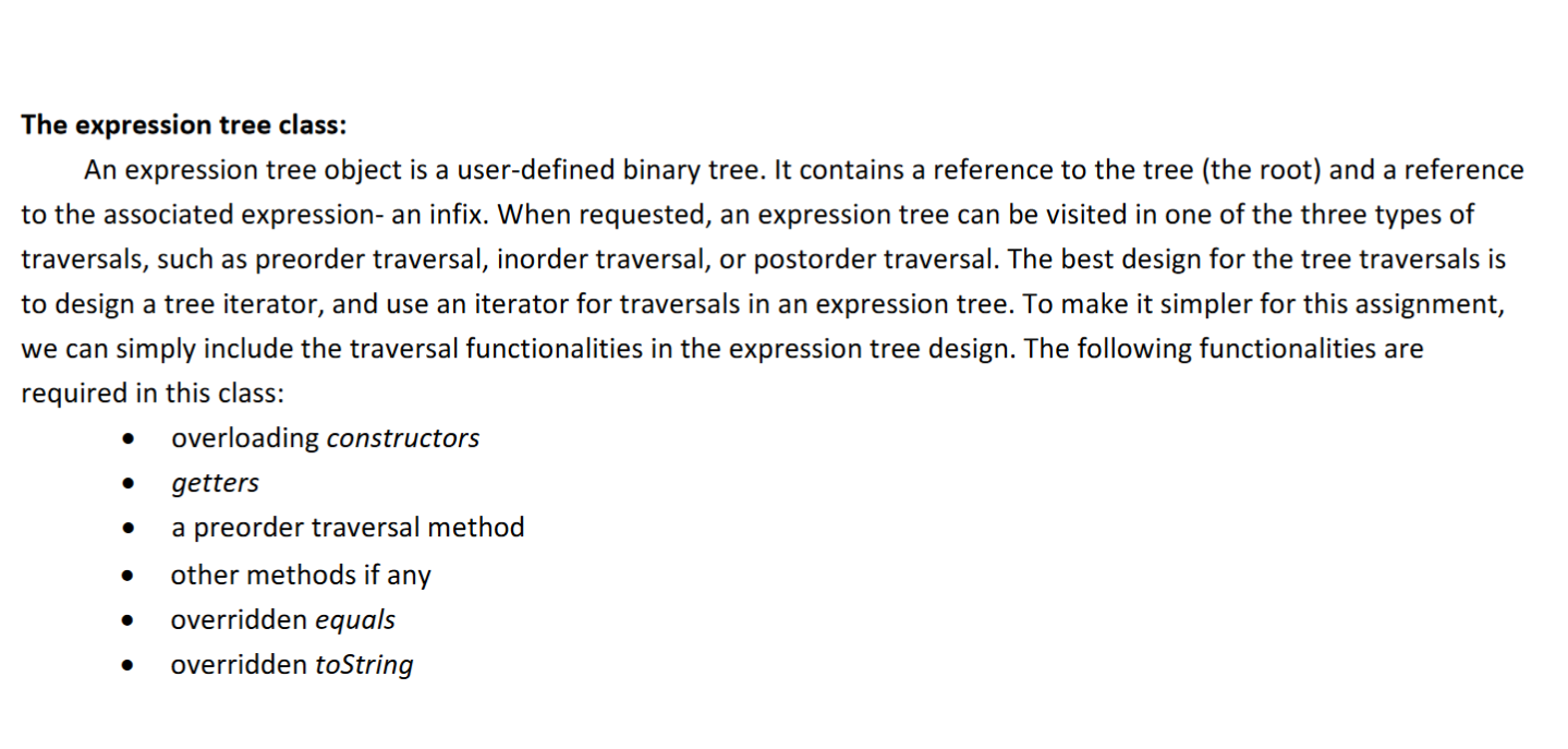 Solved The expression tree class: An expression tree object | Chegg.com
