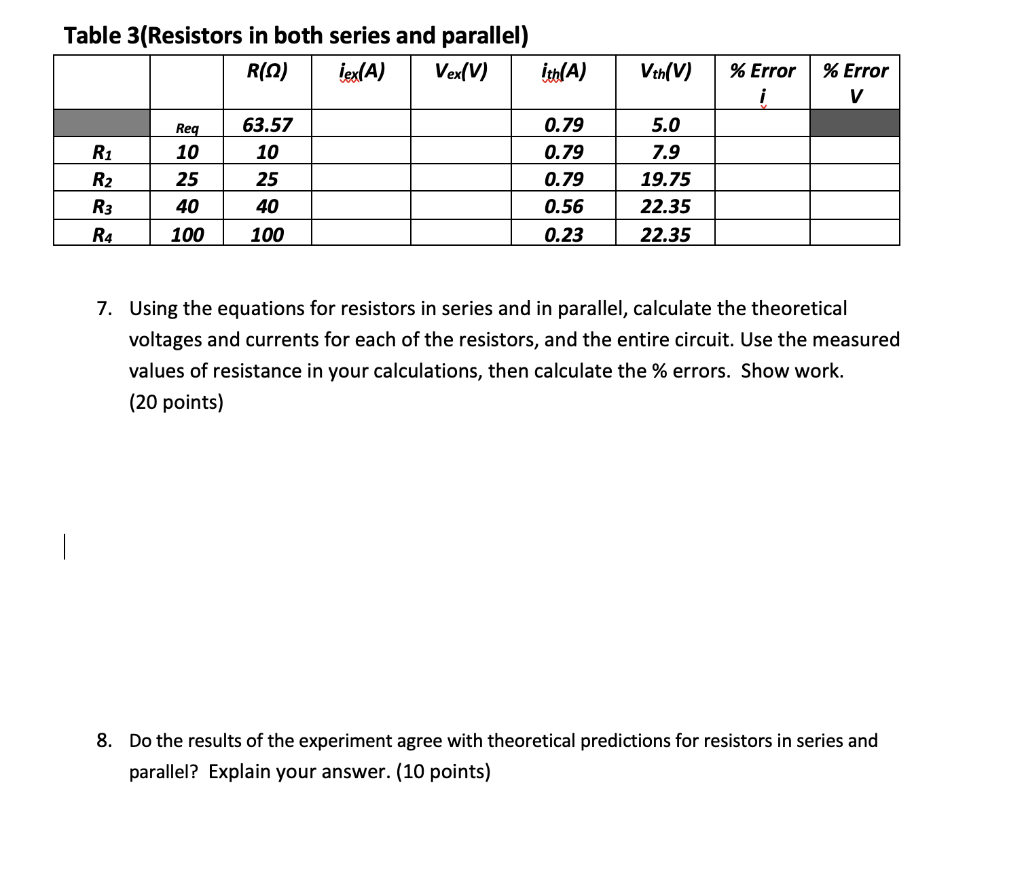 Solved Table 3(Resistors in both series and parallel) R(2)