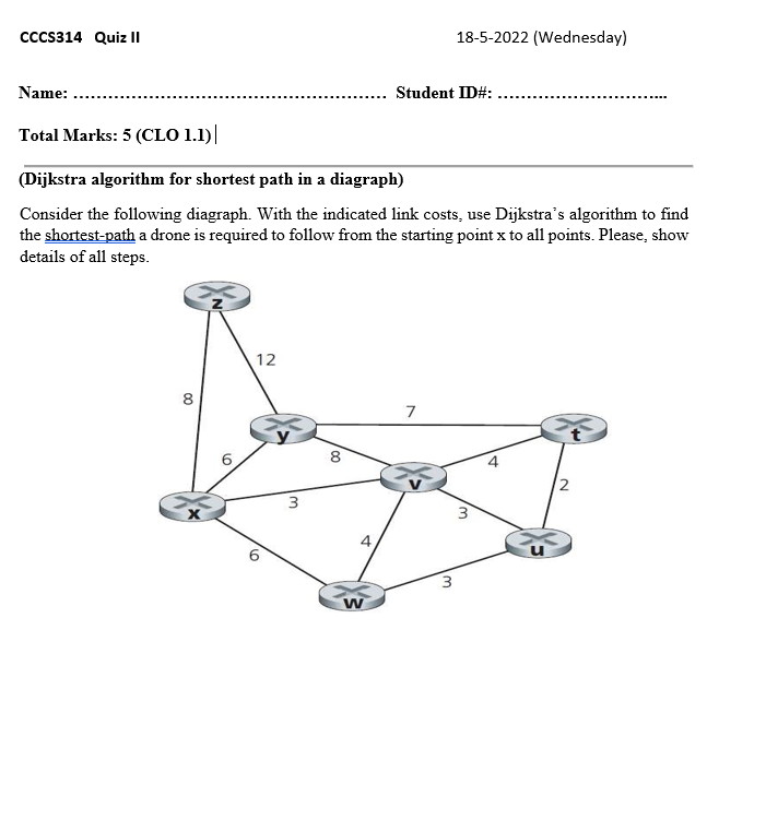Solved CCCS314 Quiz II 18-5-2022 (Wednesday) Name: Student | Chegg.com