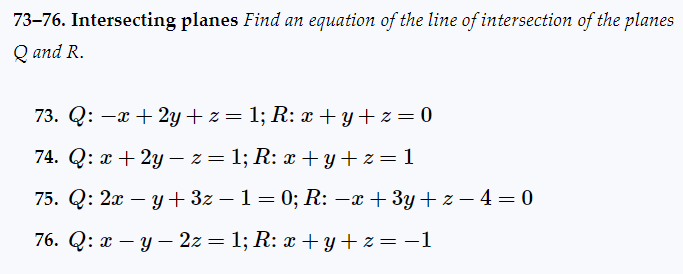 Solved 73-76. ﻿Intersecting planes Find an equation of the | Chegg.com