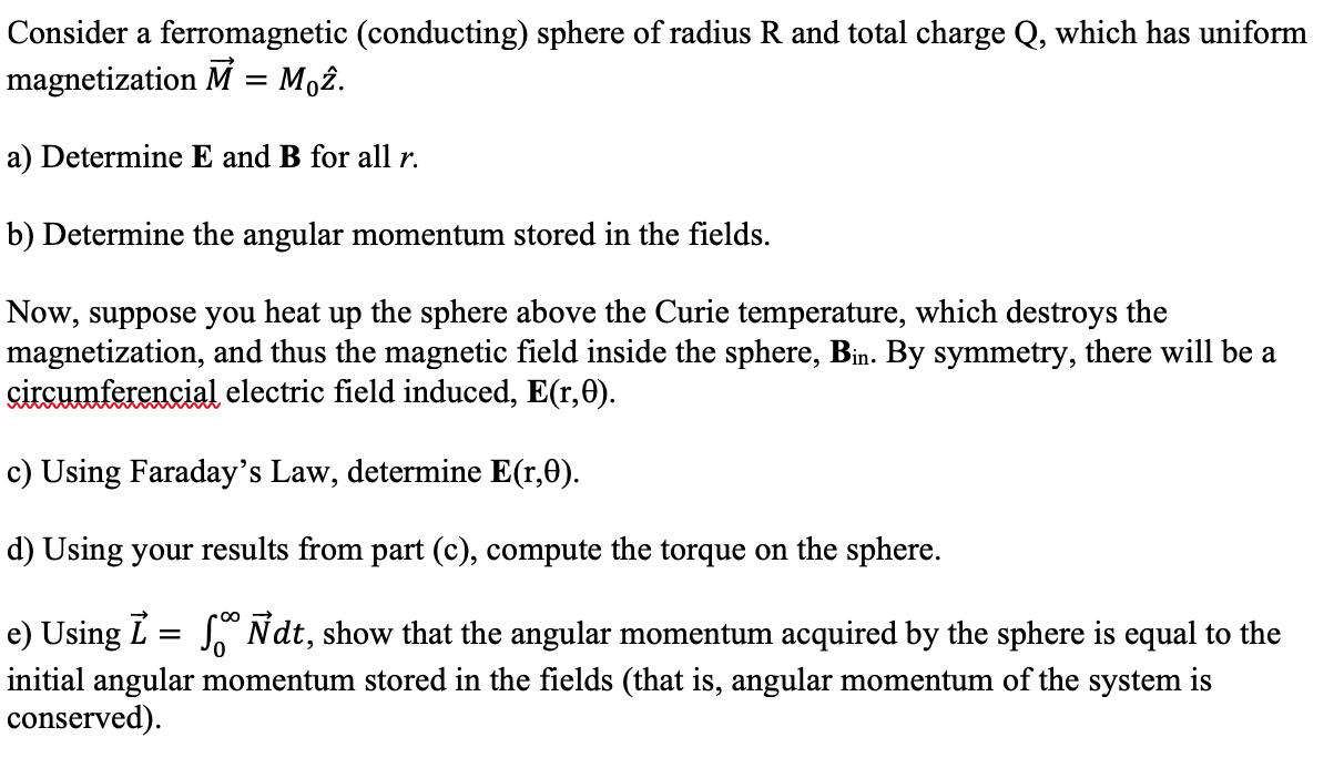 Consider A Ferromagnetic Conducting Sphere Of Ra Chegg Com