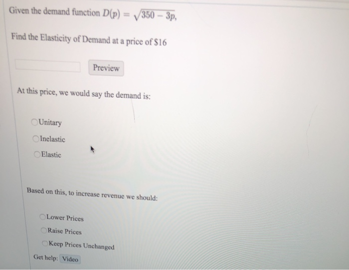Solved Given the demand function Dip) 350-3p, Find the | Chegg.com