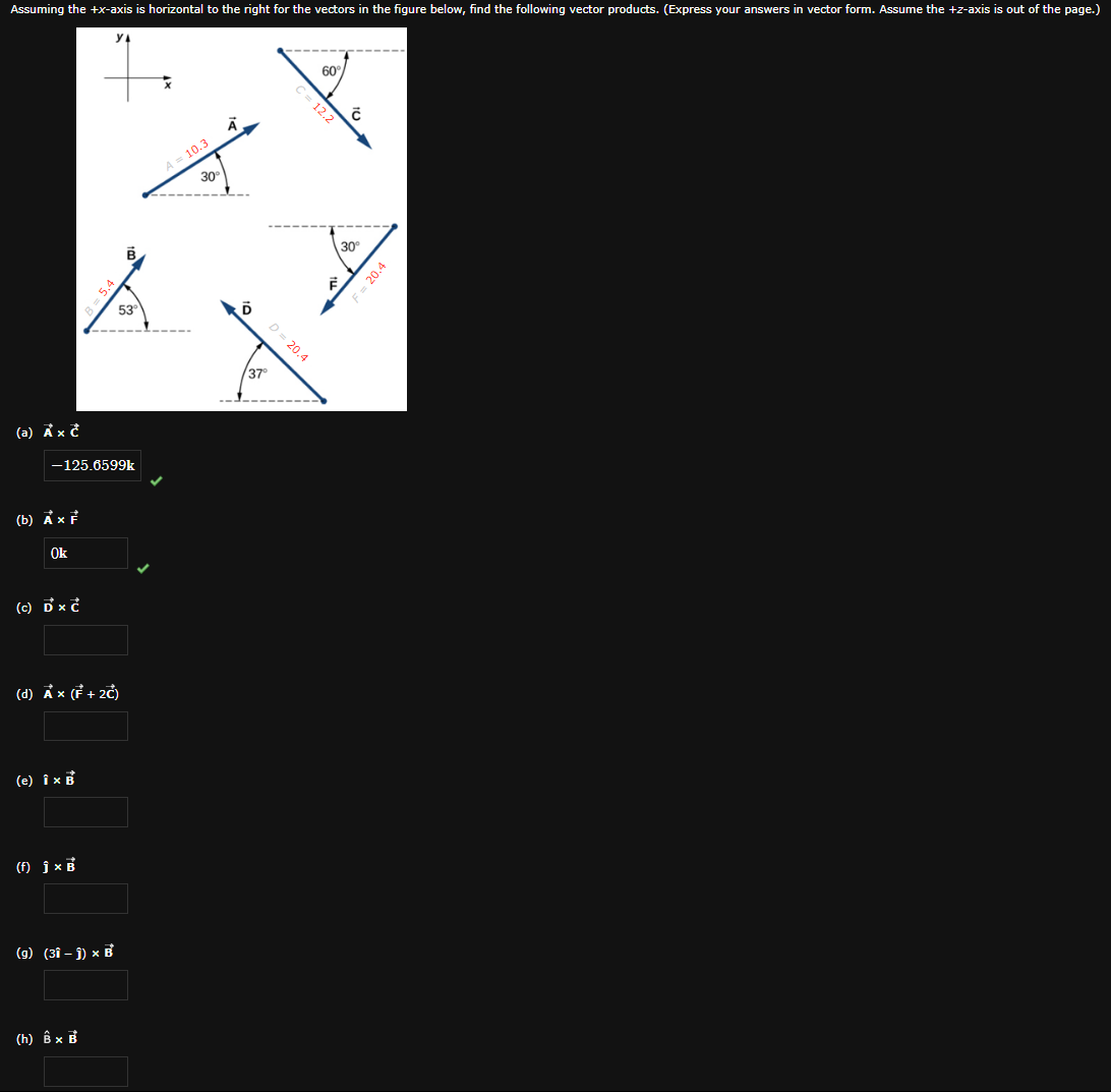 Solved (b) A×F (c) D×C (d) A×(F+2C) (e) i×B (f) j^×B (g) | Chegg.com