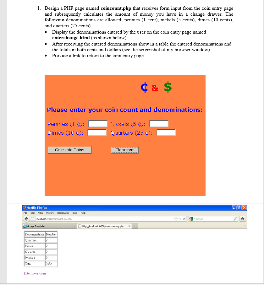 Solved 1. Design a PHP page named coincount.php that | Chegg.com