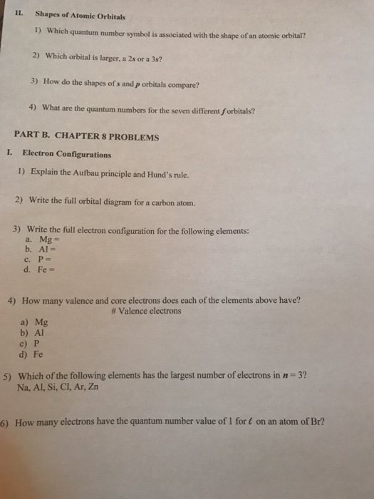 Solved I1. Shapes Of Atomic Orbitals 1) Which Quantum Number | Chegg.com