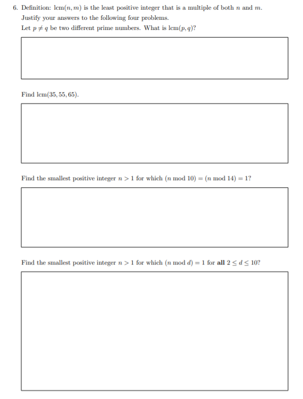 Solved 6 definition lcm n m is the least positive chegg