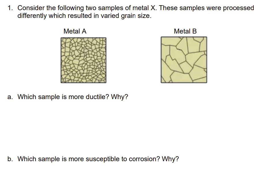 Solved 1. Consider the following two samples of metal X. | Chegg.com