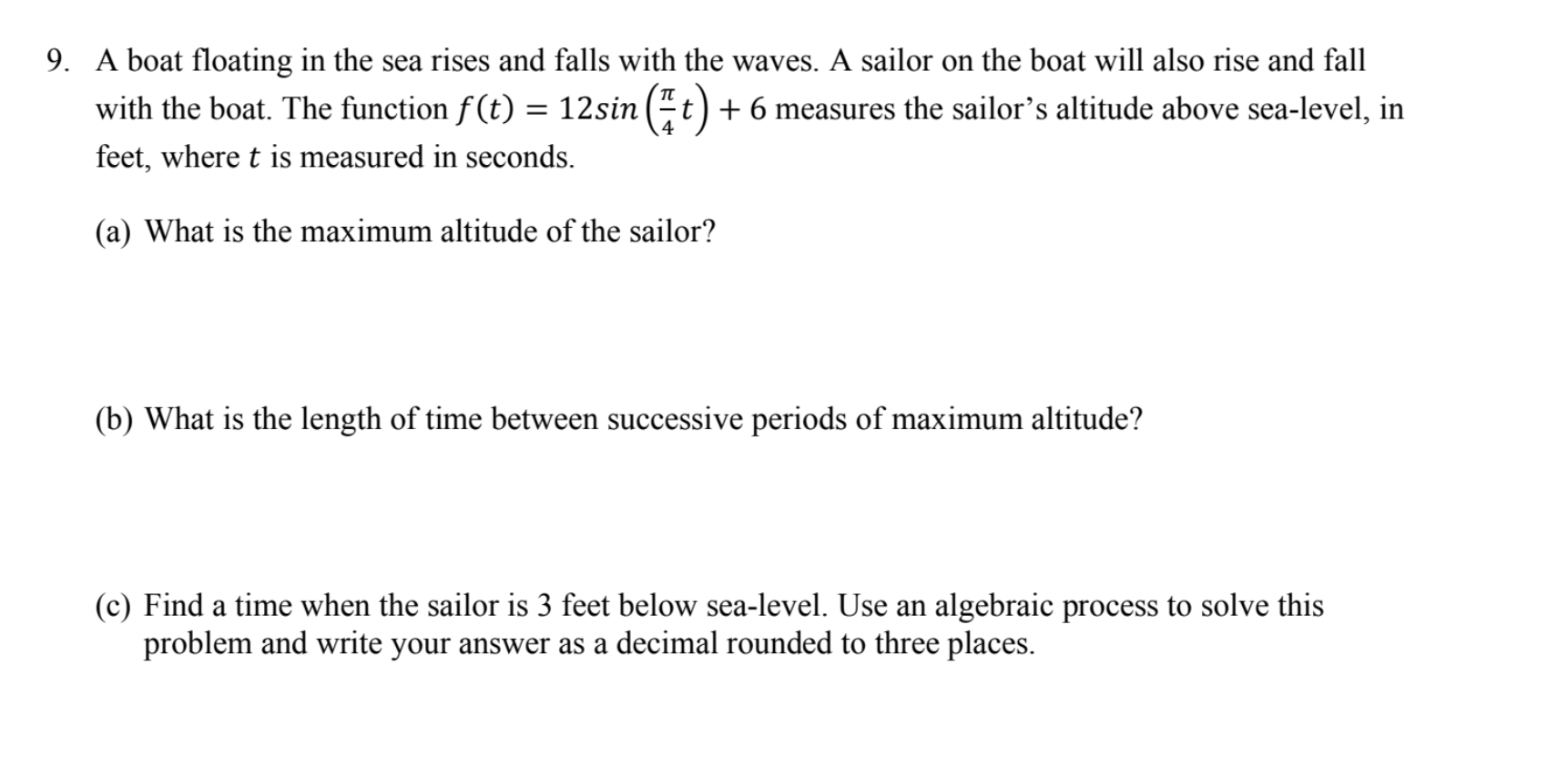 Solved 9. A boat floating in the sea rises and falls with | Chegg.com