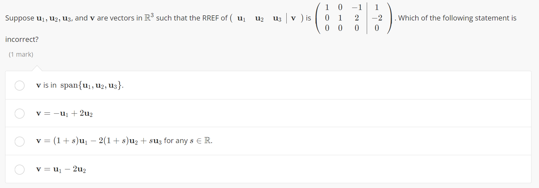 Solved 1 0 1 Suppose U1 U2 U3 And V Are Vectors In Rº 6456