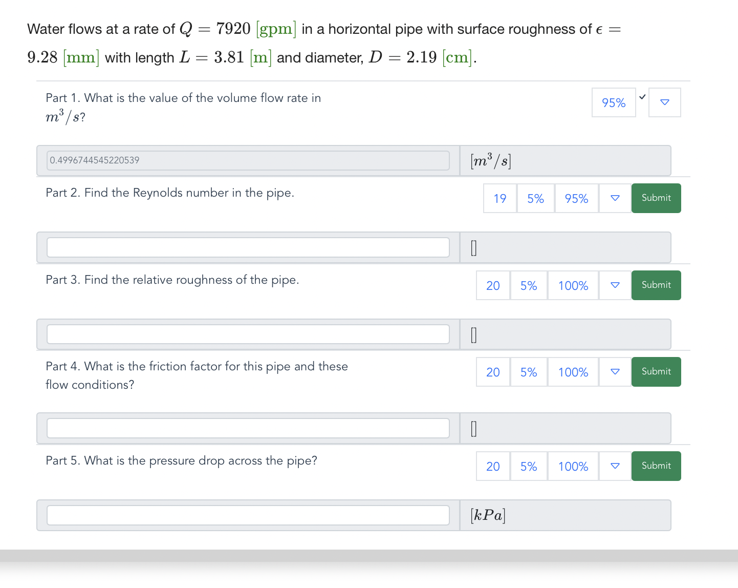 Solved Water flows at a rate of Q=7920[gpm] in a horizontal