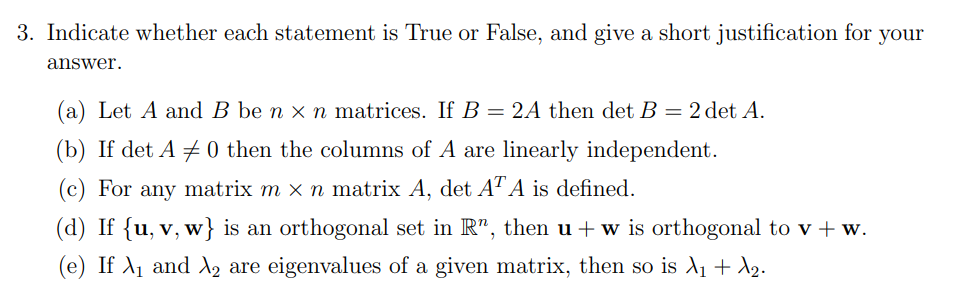 Solved 3. Indicate whether each statement is True or False, | Chegg.com