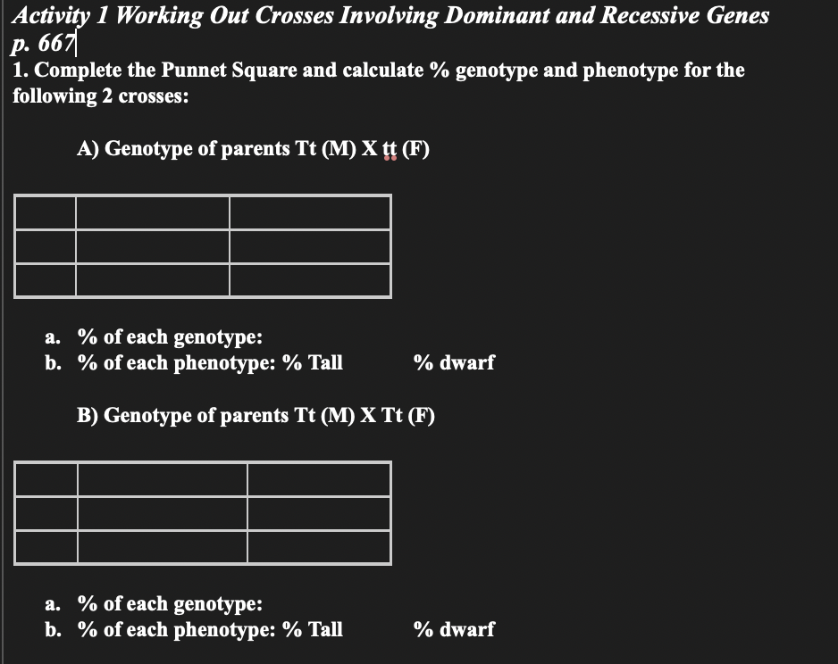 Solved Activity 1 Working Out Crosses Involving Dominant and | Chegg.com