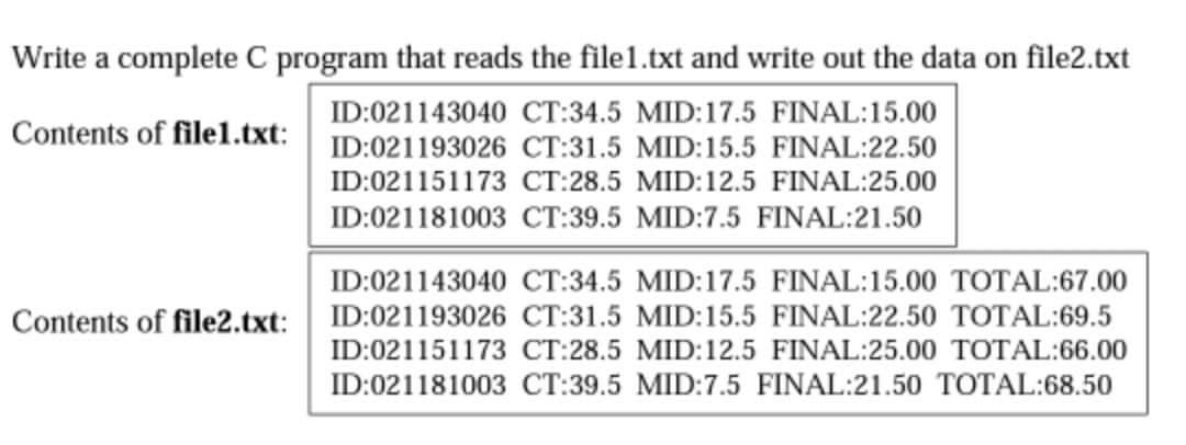 Solved Write A Complete C Program That Reads The Filel.txt | Chegg.com