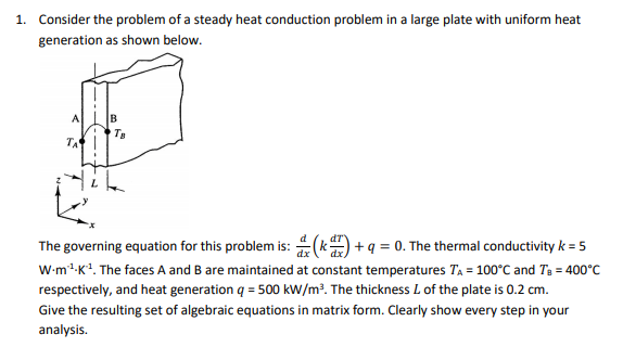 Solved 1. Consider the problem of a steady heat conduction | Chegg.com