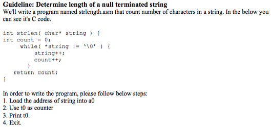 Solved Guideline: Determine length of a null terminated | Chegg.com