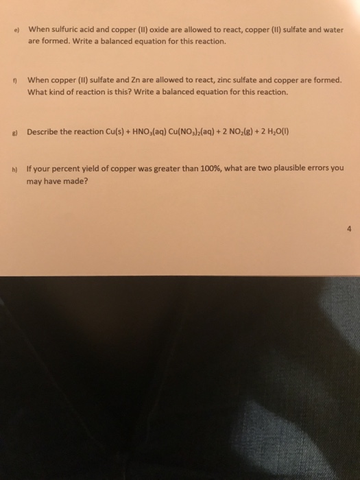 Solved When sulfuric acid and copper (II) oxide are allowed