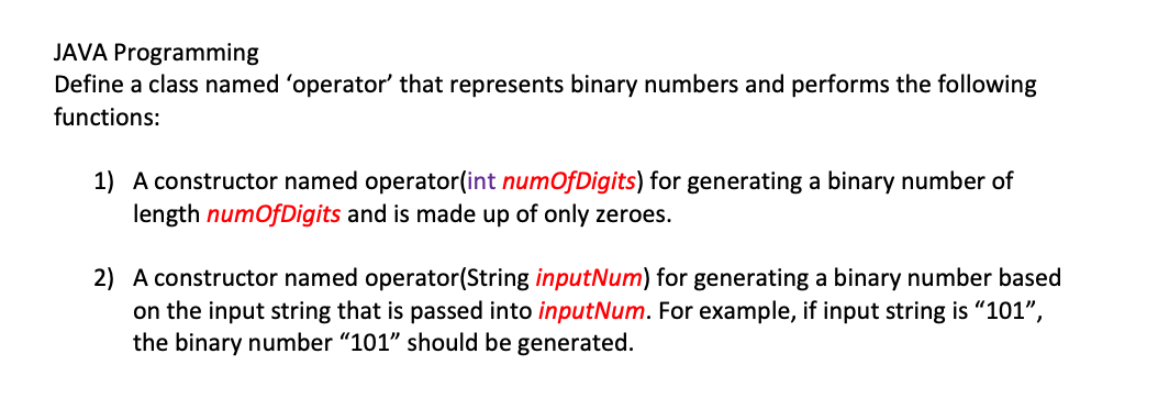 Solved JAVA Programming Define a class named 'operator' that | Chegg.com