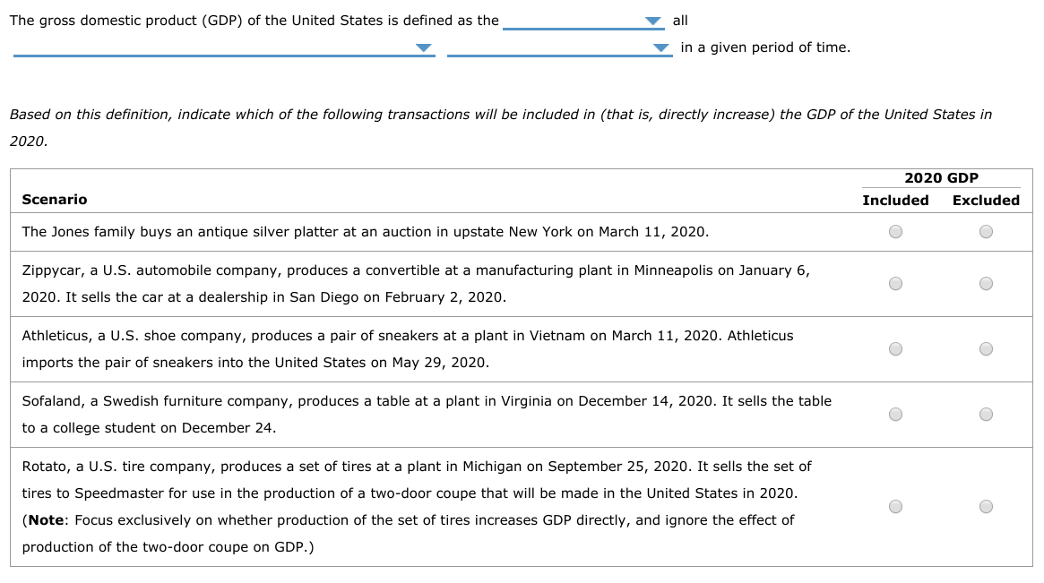Solved The gross domestic product (GDP) of the United States | Chegg.com