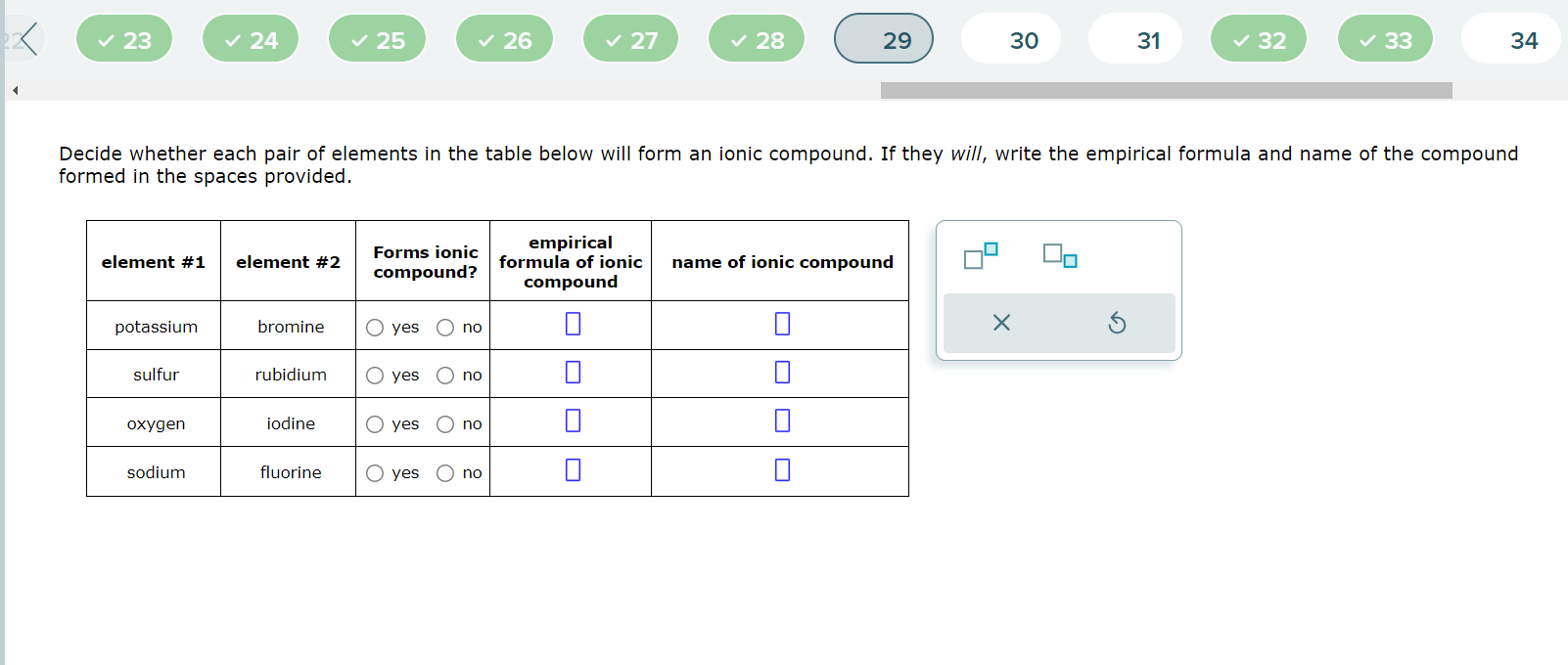 Solved Decide whether each pair of elements in the table | Chegg.com