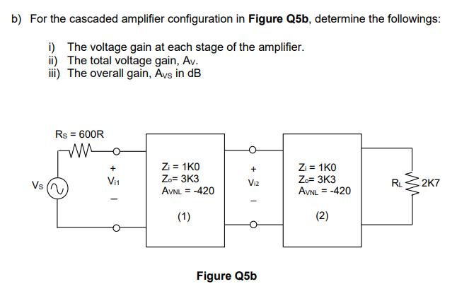 Solved b) For the cascaded amplifier configuration in Figure | Chegg.com