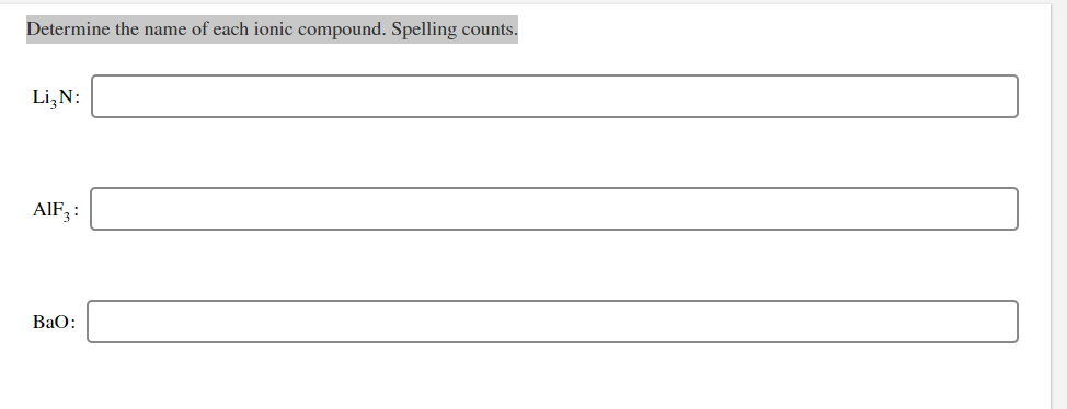 Solved Determine the name of each ionic compound. Spelling | Chegg.com