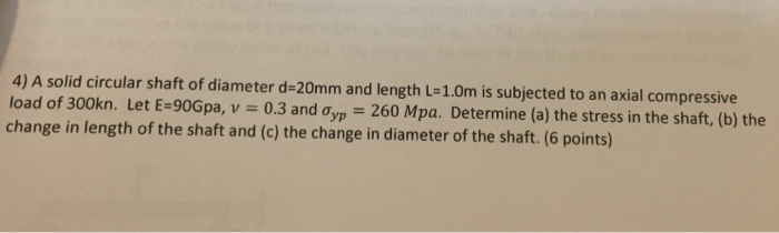 Solved 4) A solid circular shaft of diameter d-20mm and | Chegg.com