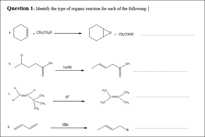 Solved Identify the type of organic reaction for each of | Chegg.com