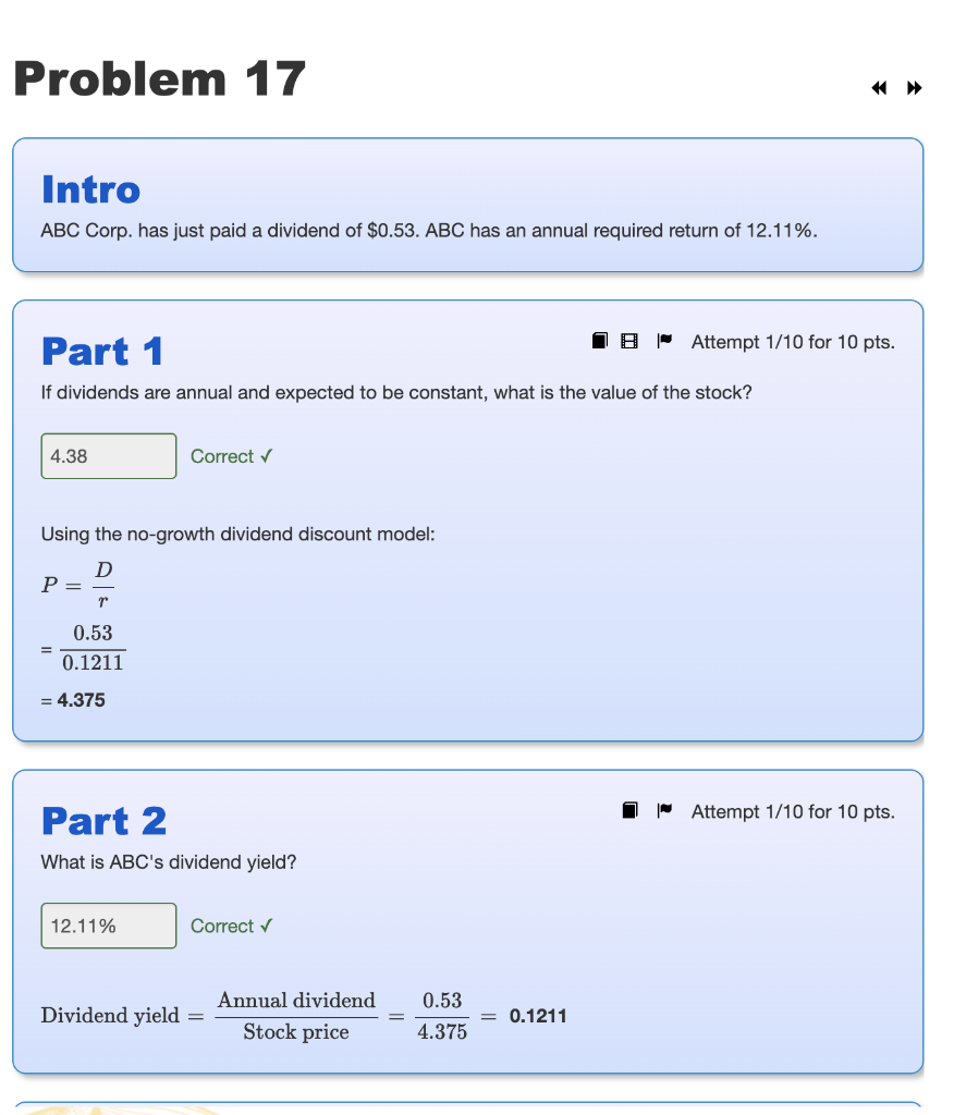Solved Problem 17 Intro ABC Corp. has just paid a dividend | Chegg.com