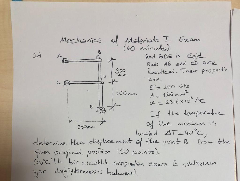 Solved Find the displacement of point B after a temperature | Chegg.com