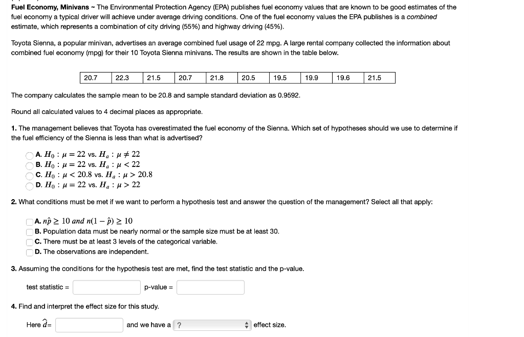 Solved Fuel Economy, Minivans The Environmental Protection