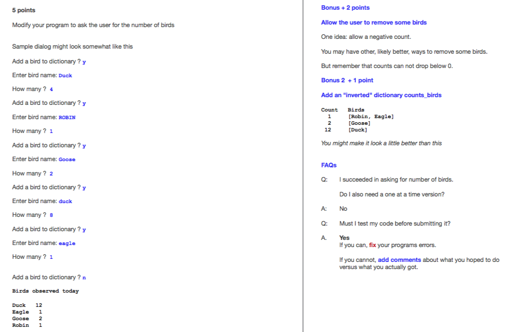 Python Bird Counter Program Solved Create a bird_counts dictionary See Module Week 9 for | Chegg.com