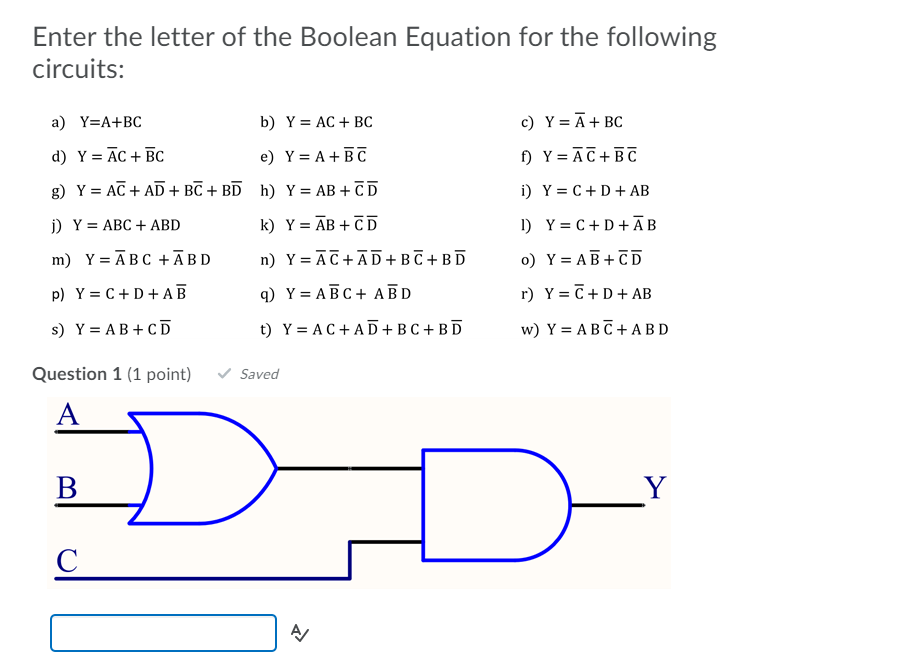 Solved Enter The Letter Of The Boolean Equation For The F Chegg Com
