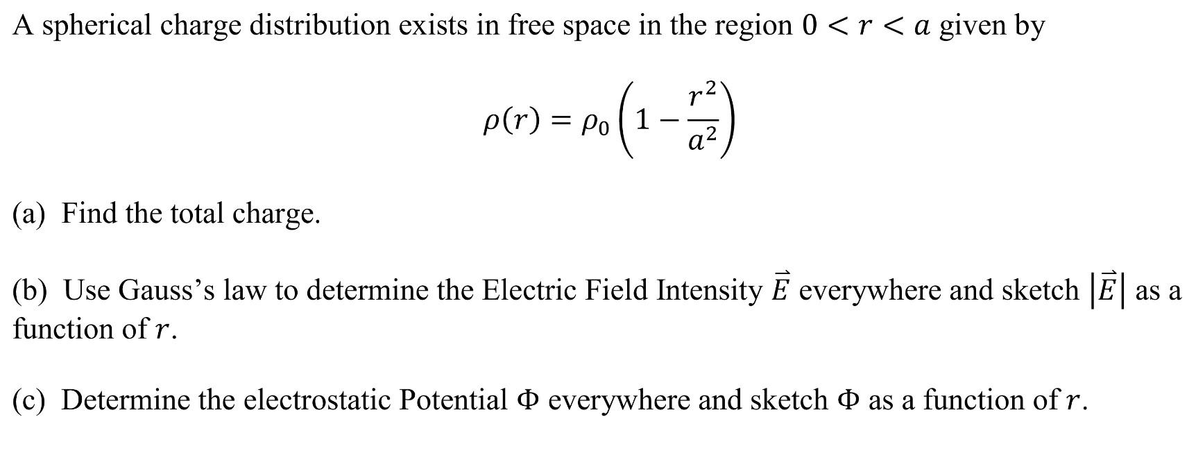 Solved A spherical charge distribution exists in free space | Chegg.com